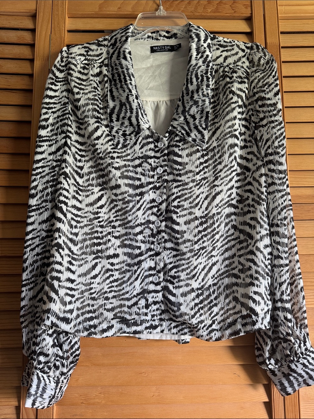Nasty Gal Black and White Zebra-Pattern Button Up Blouse